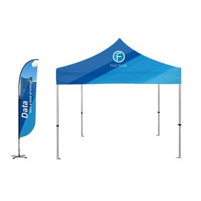 10x10' Standard Canopy Kit w Standard Hex Aluminum Frame, Dye Sub Canopy &12' 2-sided Feather Flag